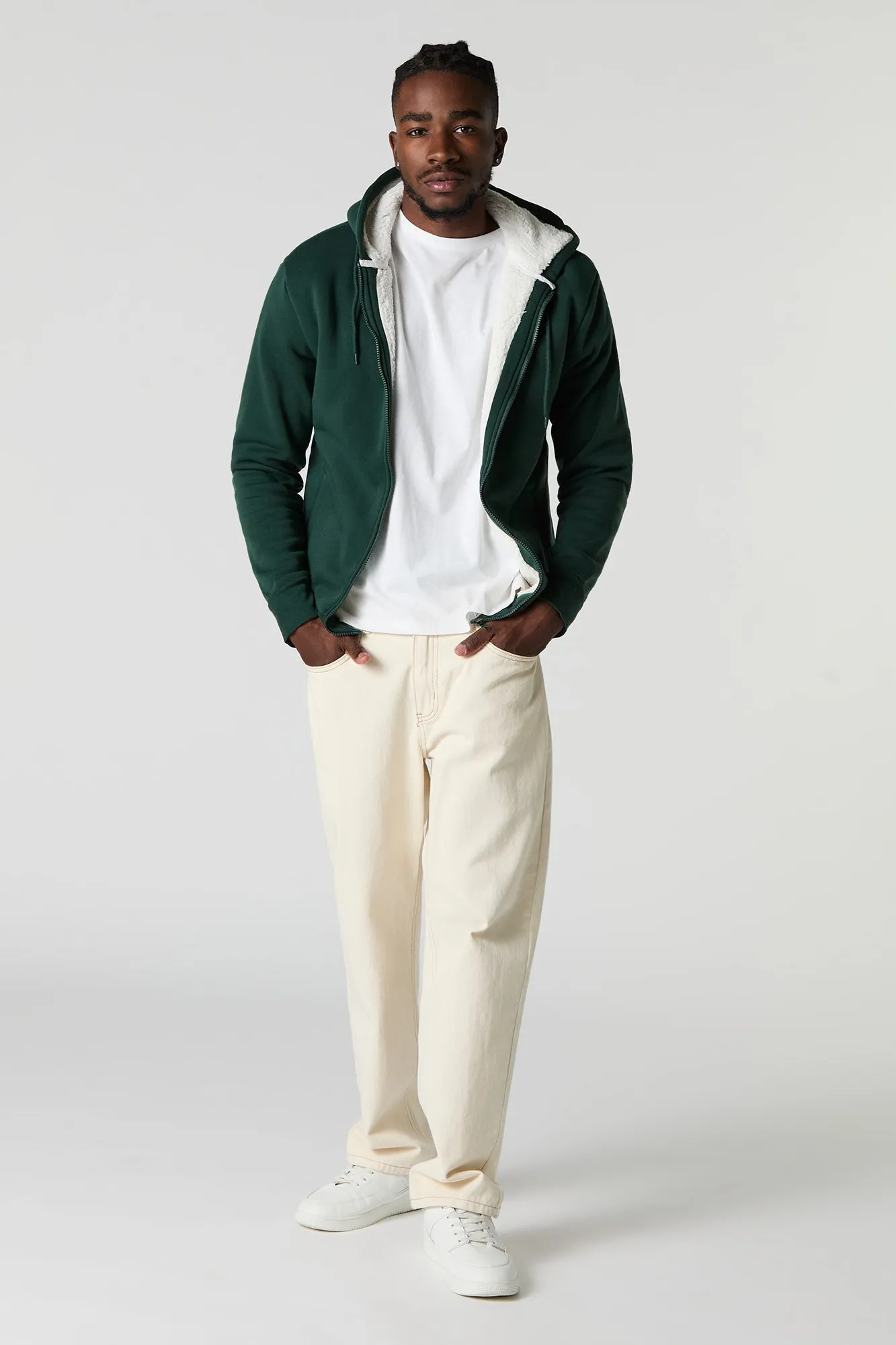 Sherpa Lined Zip-Up Fleece Hoodie