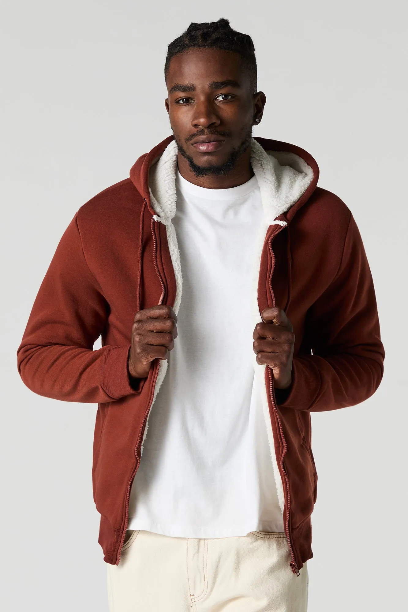 Sherpa Lined Zip-Up Fleece Hoodie