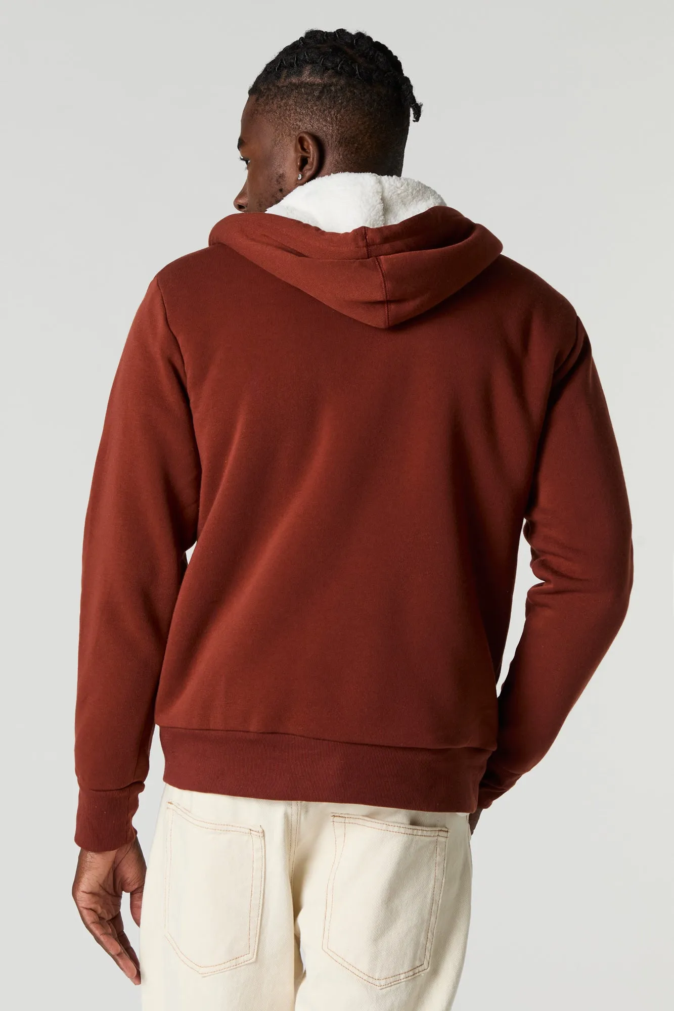 Sherpa Lined Zip-Up Fleece Hoodie