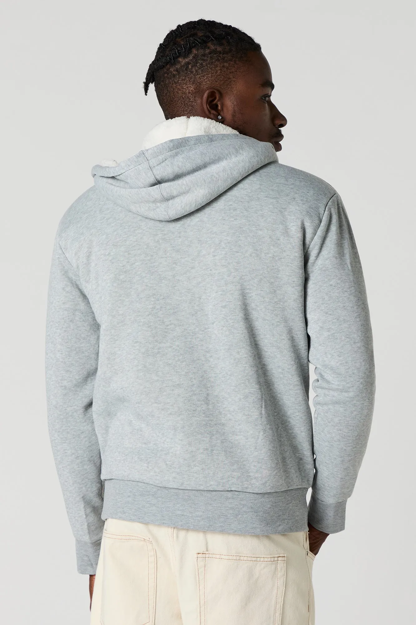 Sherpa Lined Zip-Up Fleece Hoodie