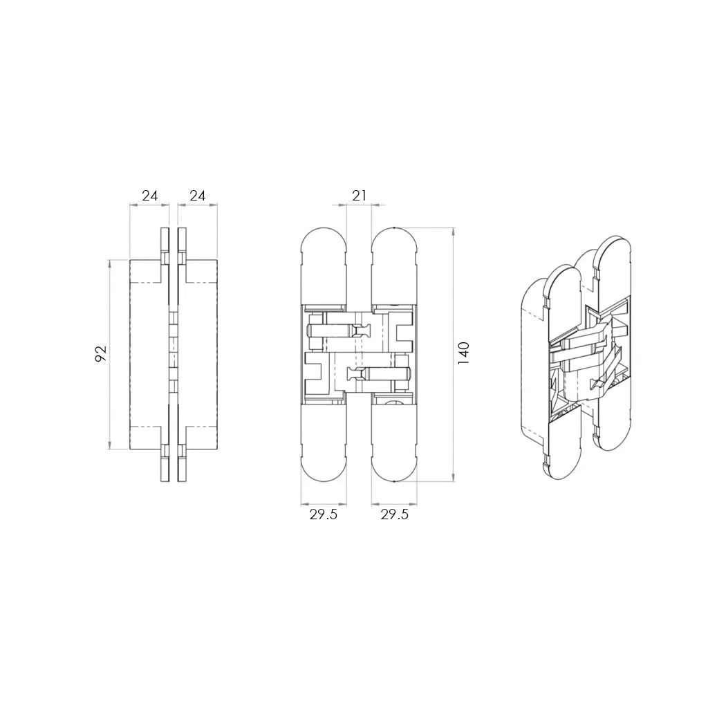 Single Cerberus Strong Matt Black Concealed Hinge - 140x30mm - Not Fire Rated