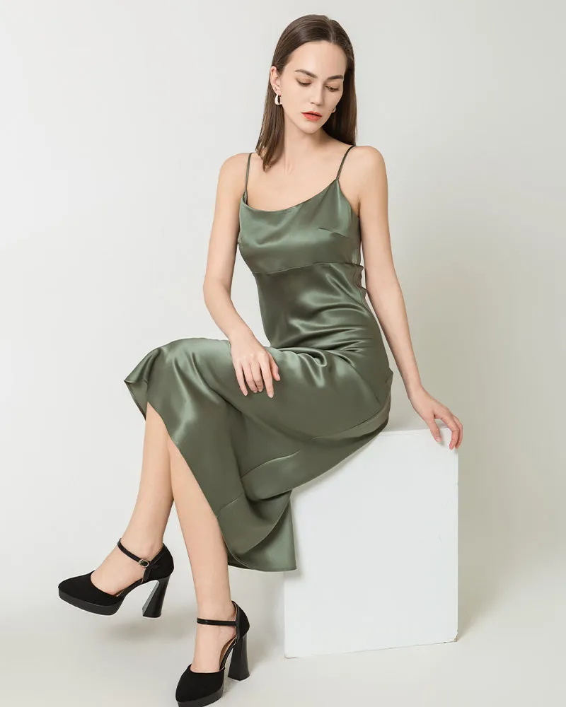 Solid Color Silk Satin Slip Long Dress