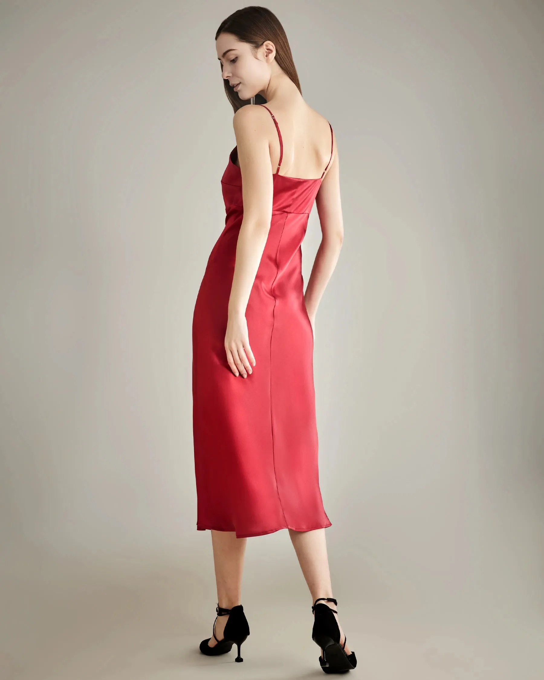 Solid Color Silk Satin Slip Long Dress