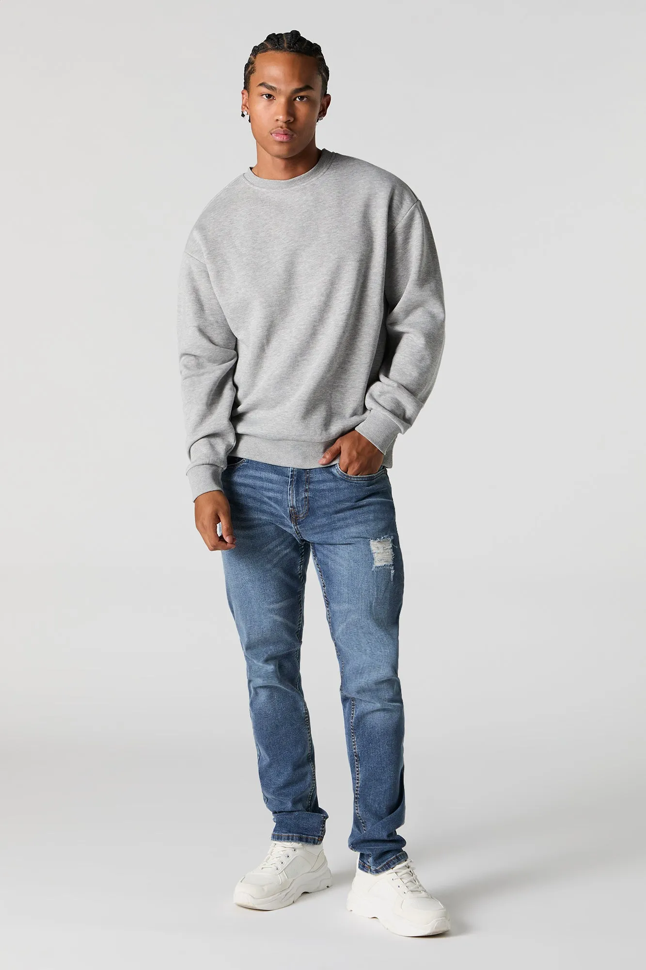 Solid Fleece Crewneck Sweatshirt