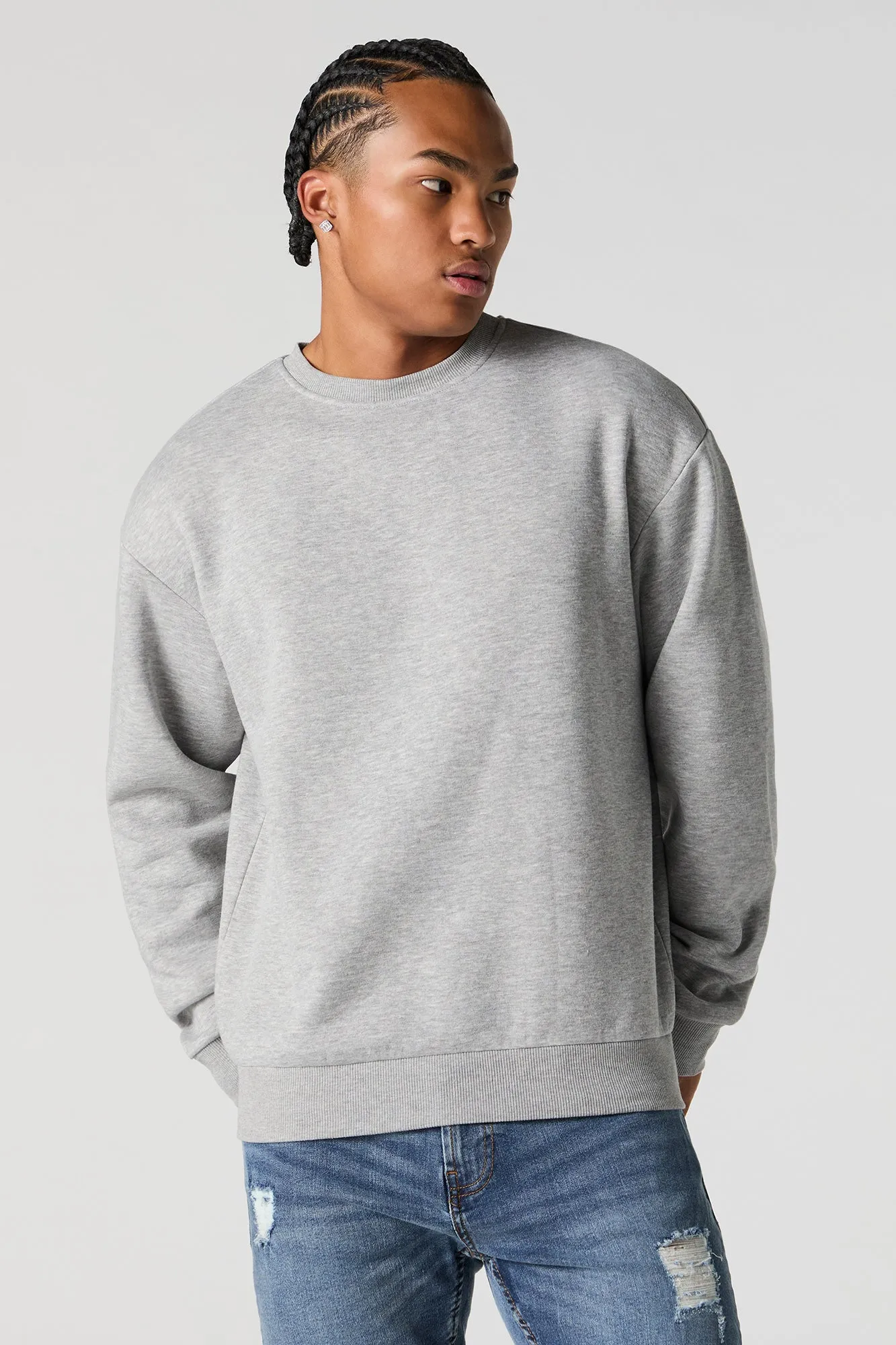 Solid Fleece Crewneck Sweatshirt