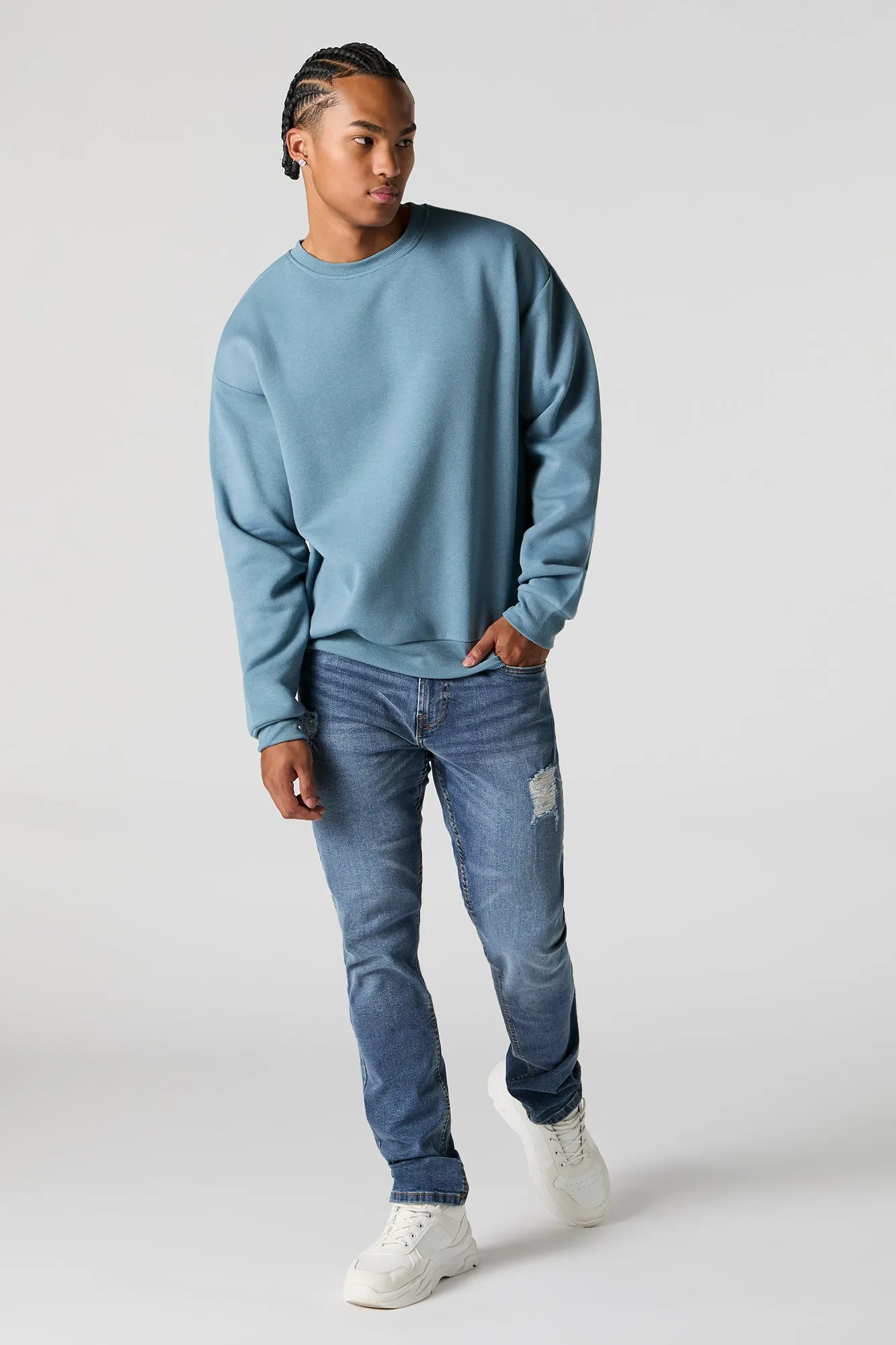 Solid Fleece Crewneck Sweatshirt