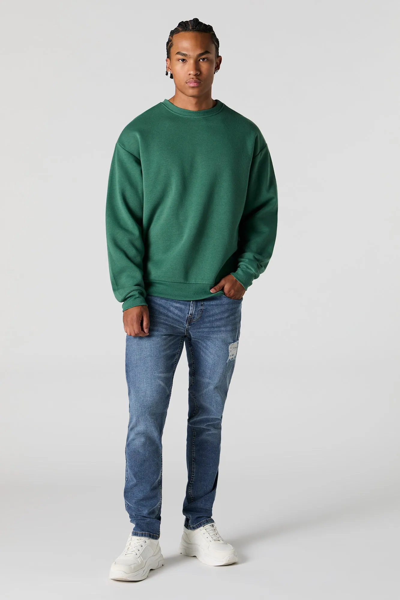 Solid Fleece Crewneck Sweatshirt