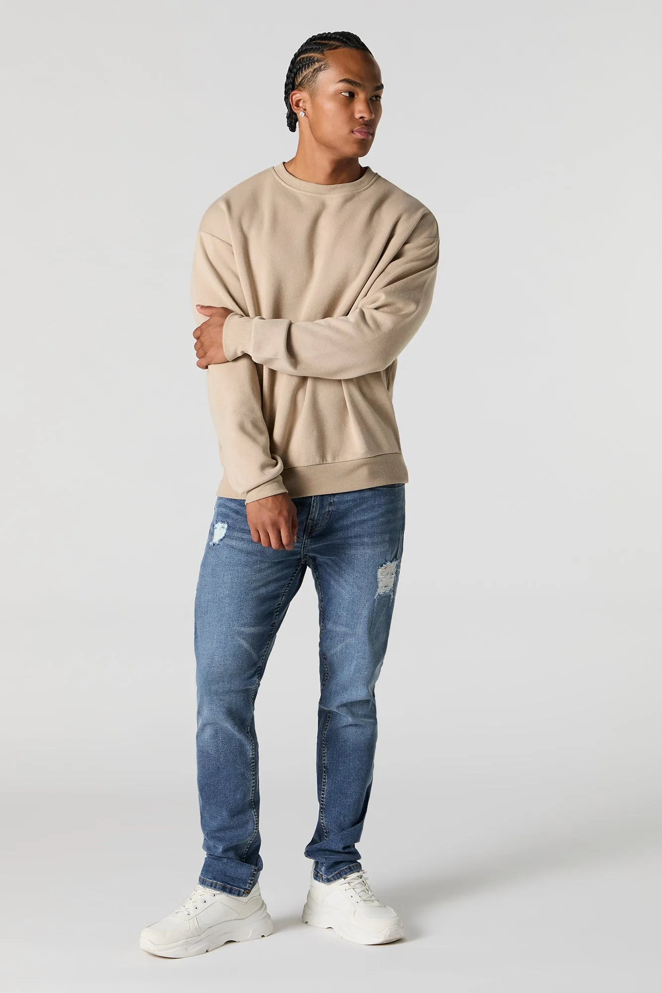 Solid Fleece Crewneck Sweatshirt