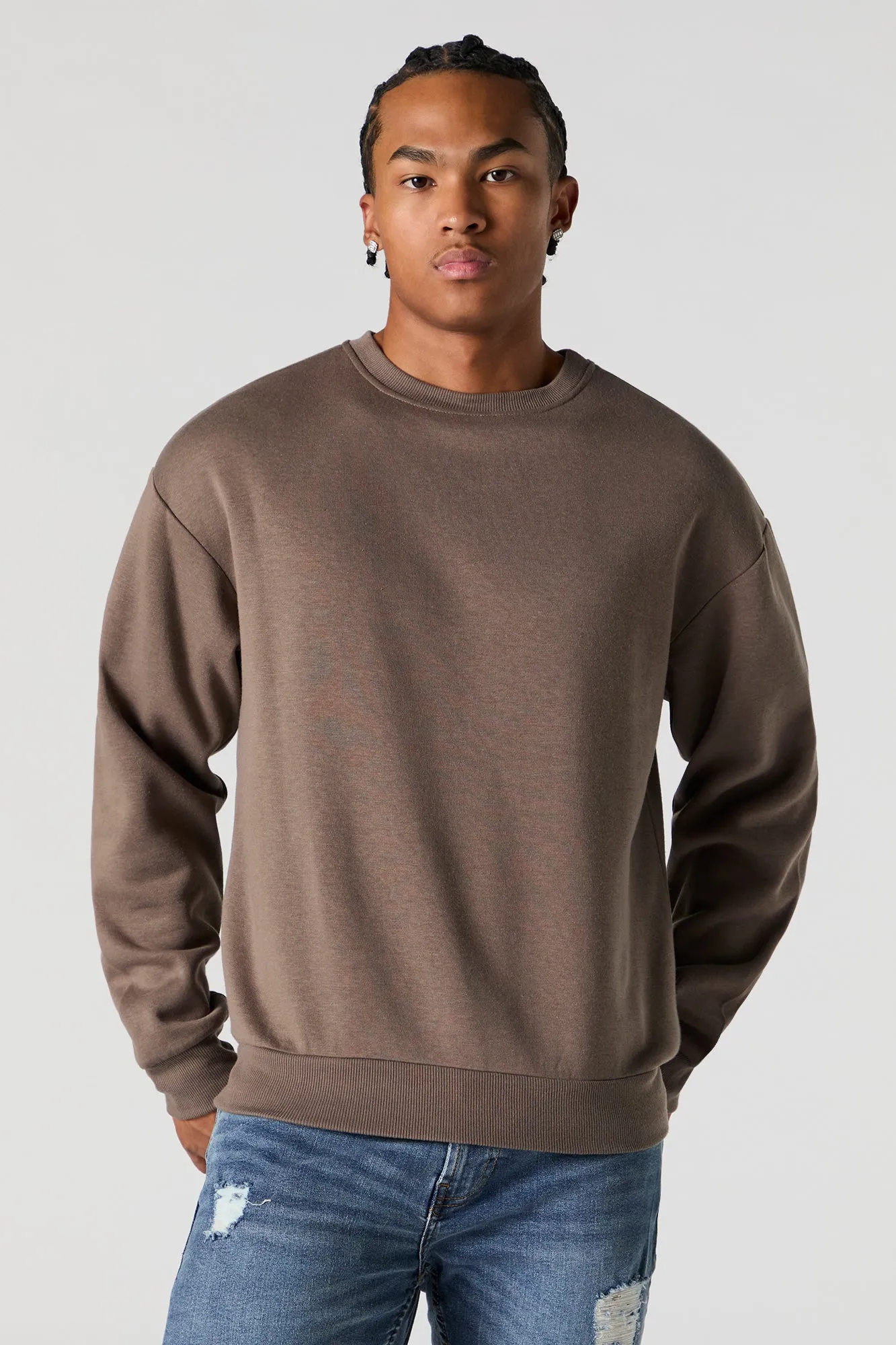 Solid Fleece Crewneck Sweatshirt