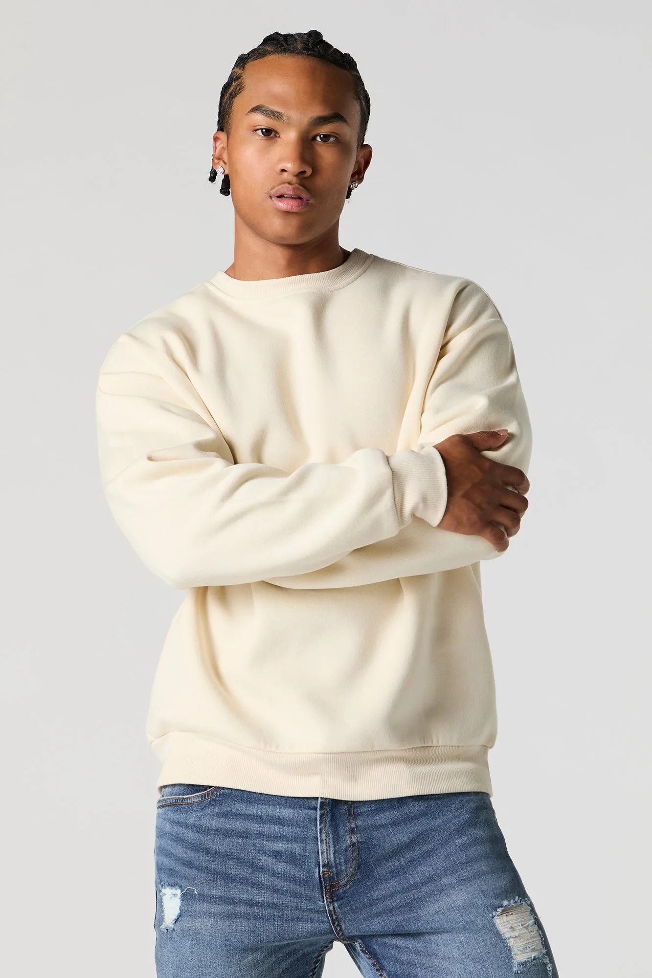 Solid Fleece Crewneck Sweatshirt