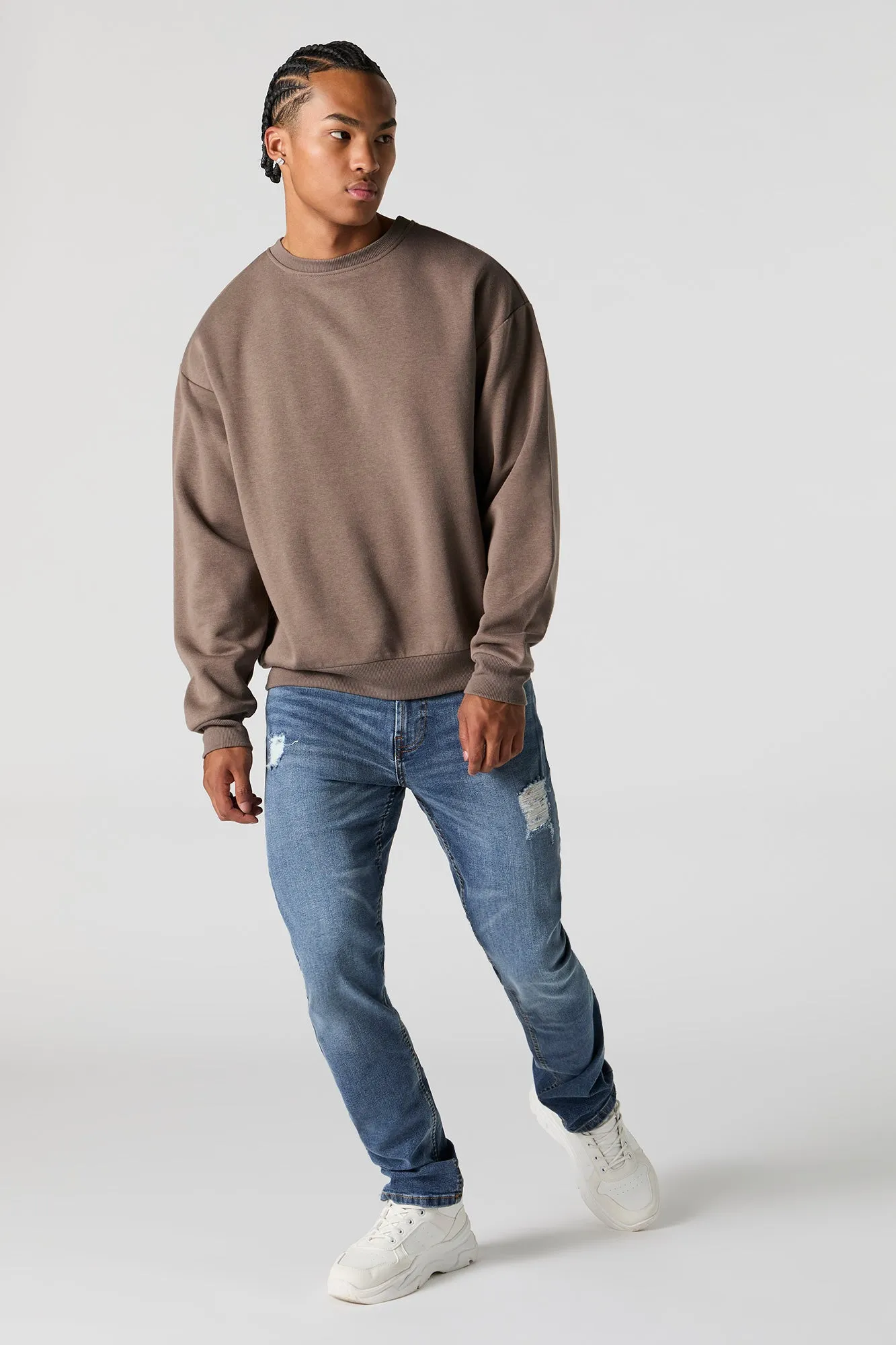 Solid Fleece Crewneck Sweatshirt