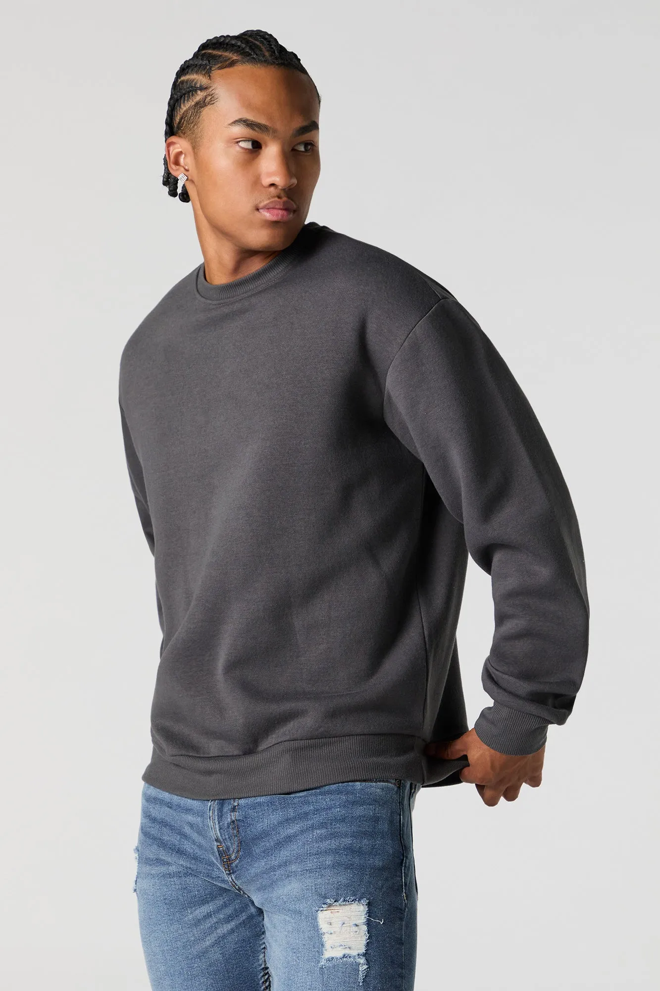 Solid Fleece Crewneck Sweatshirt