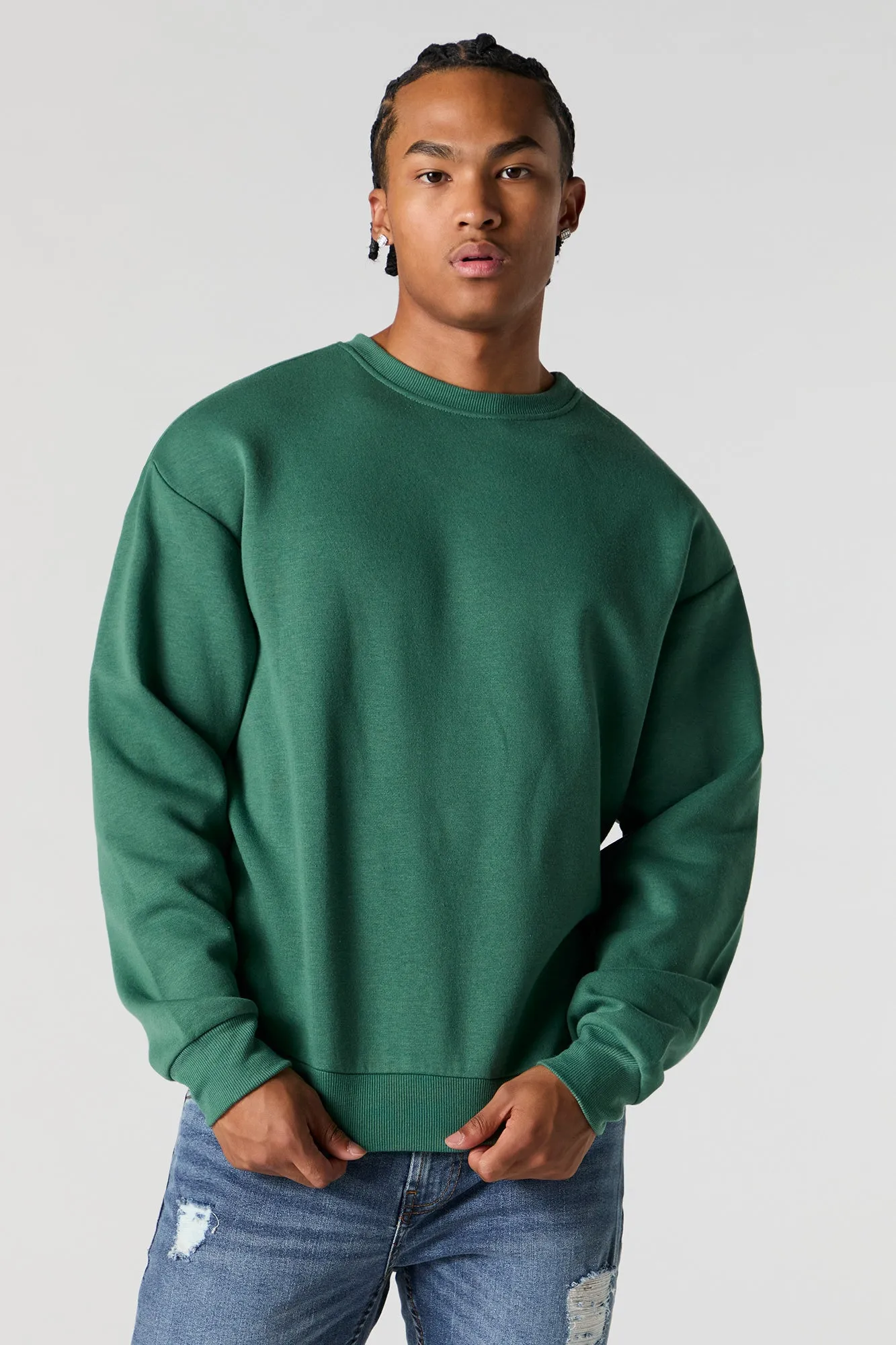 Solid Fleece Crewneck Sweatshirt