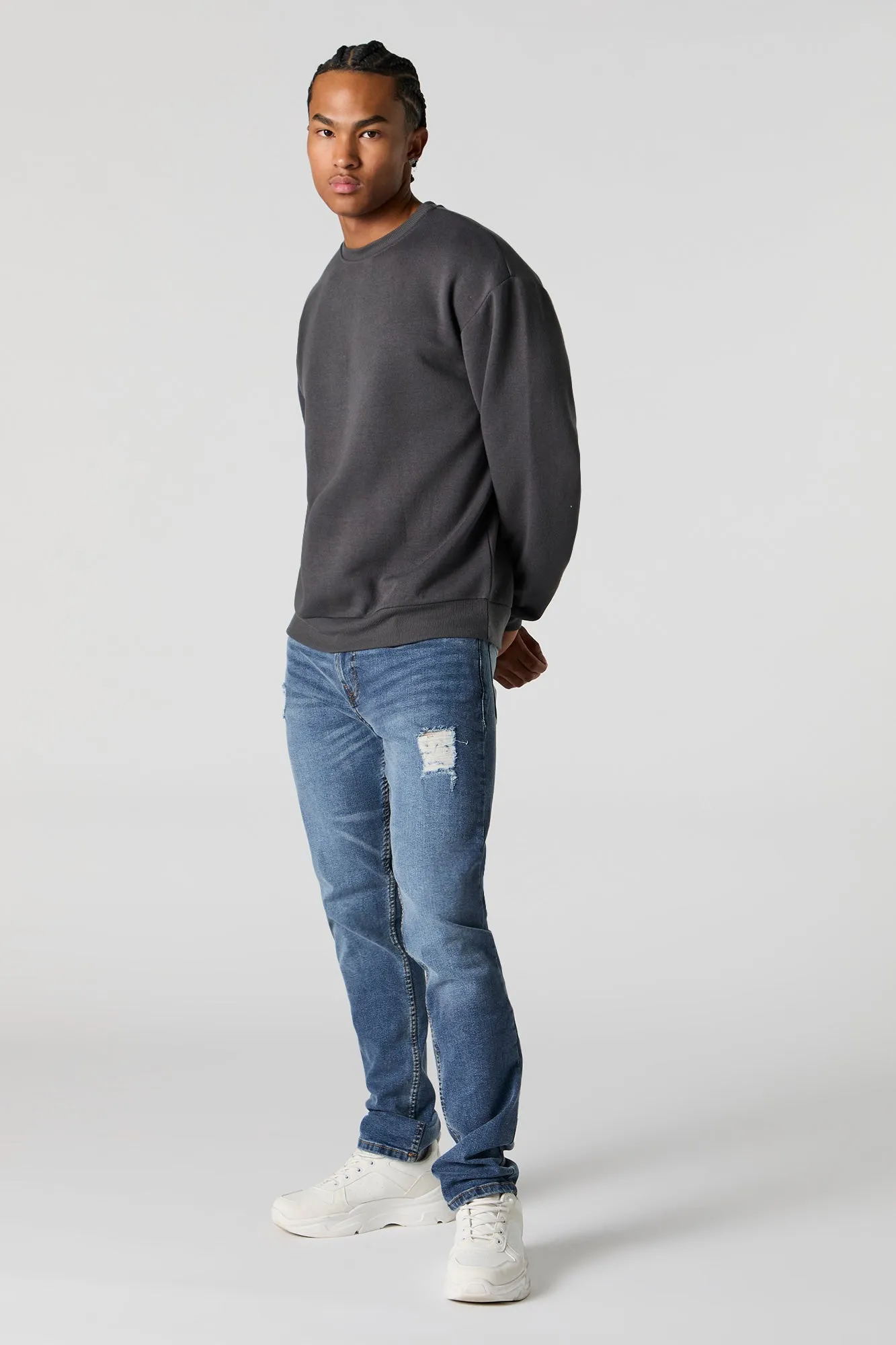 Solid Fleece Crewneck Sweatshirt