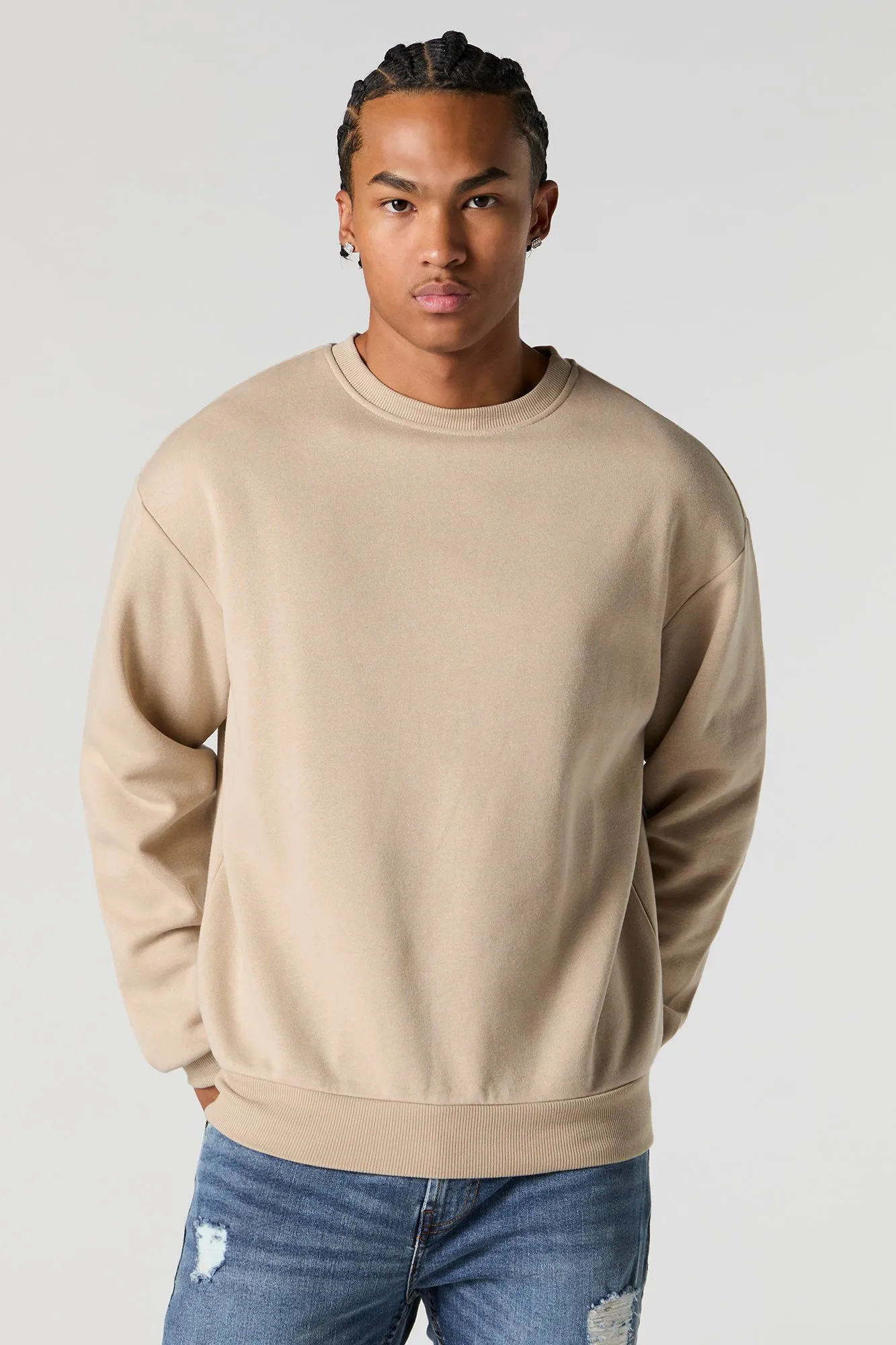 Solid Fleece Crewneck Sweatshirt