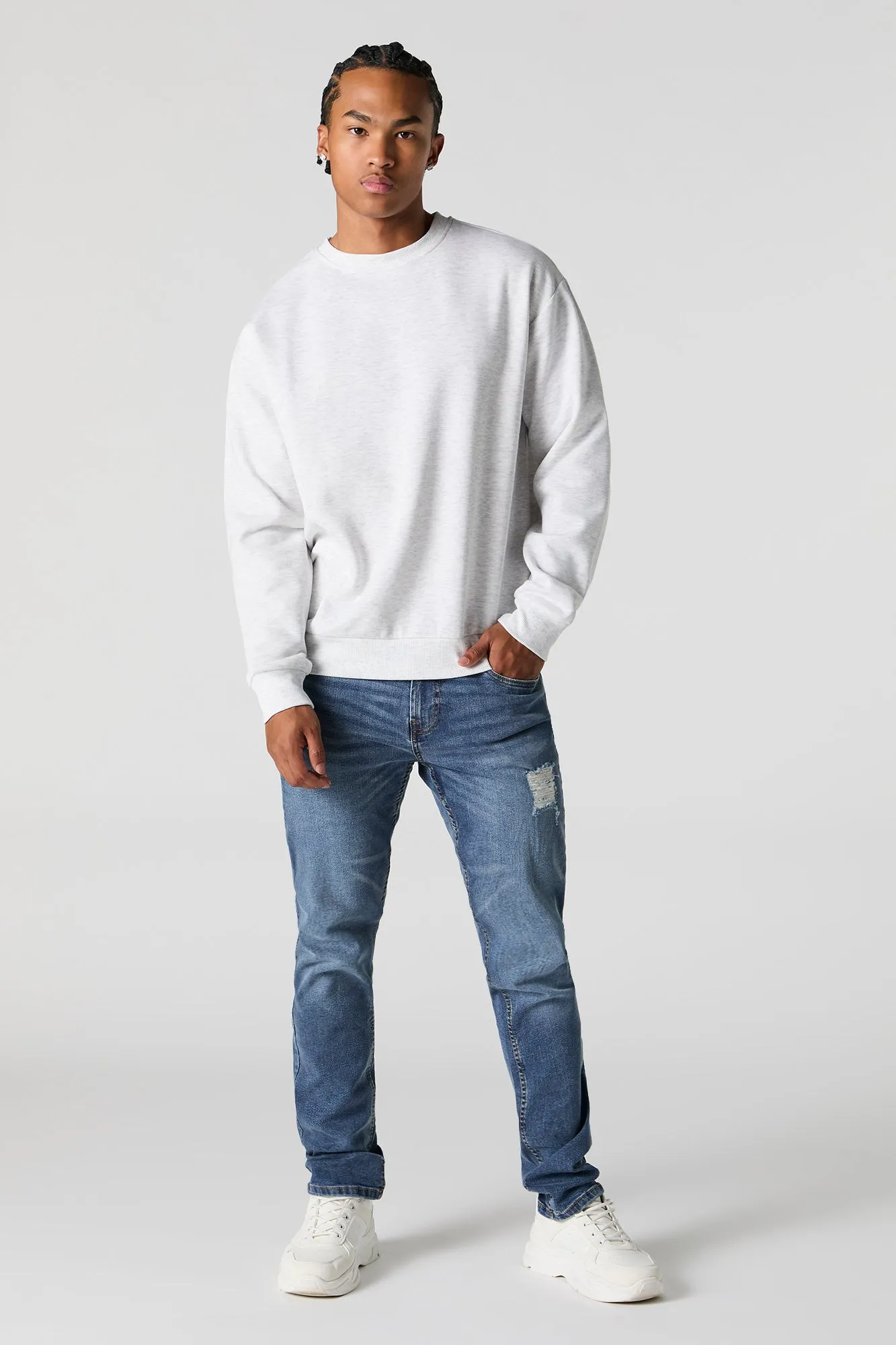 Solid Fleece Crewneck Sweatshirt