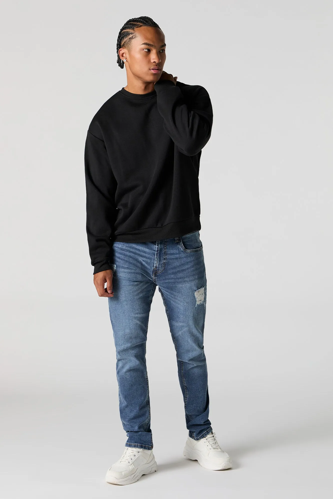 Solid Fleece Crewneck Sweatshirt