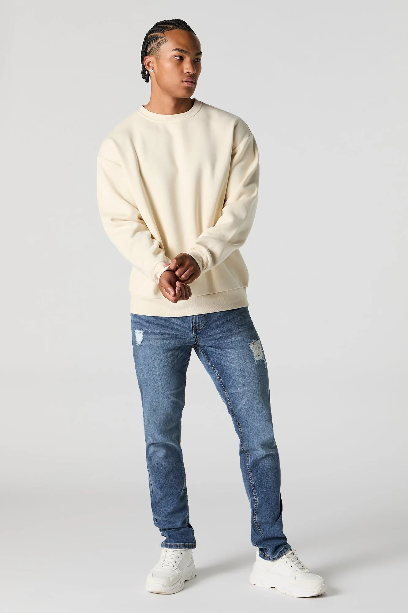 Solid Fleece Crewneck Sweatshirt