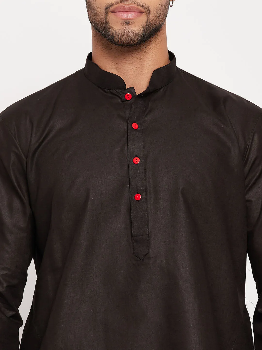 VASTRAMAY Men's Black Kurta and White Pyjama