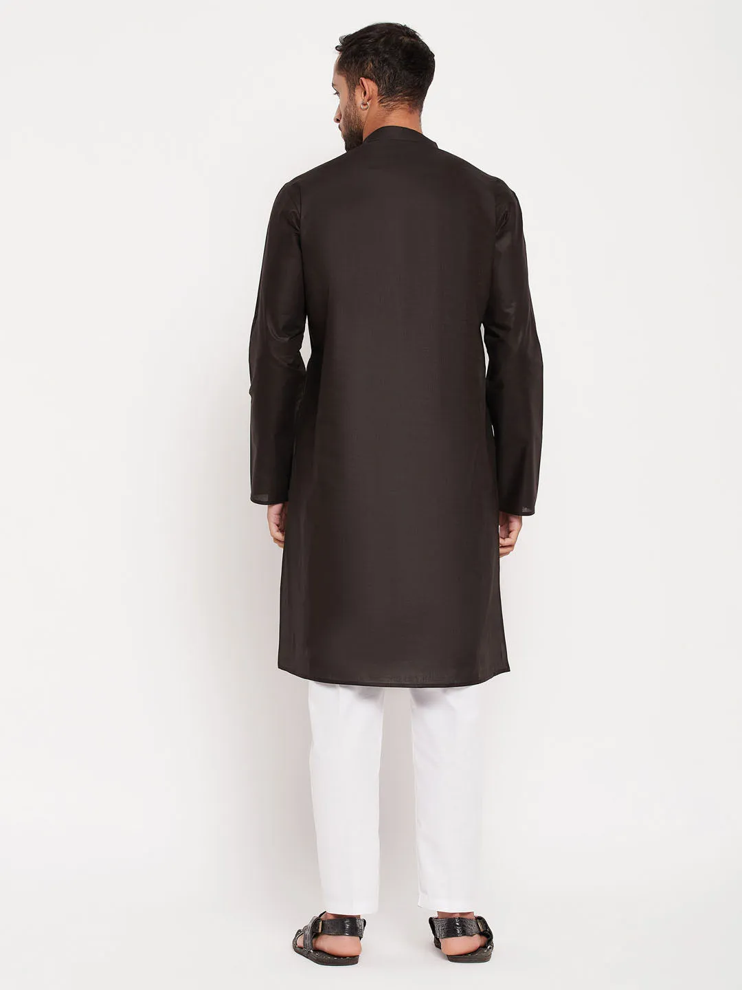 VASTRAMAY Men's Black Kurta and White Pyjama