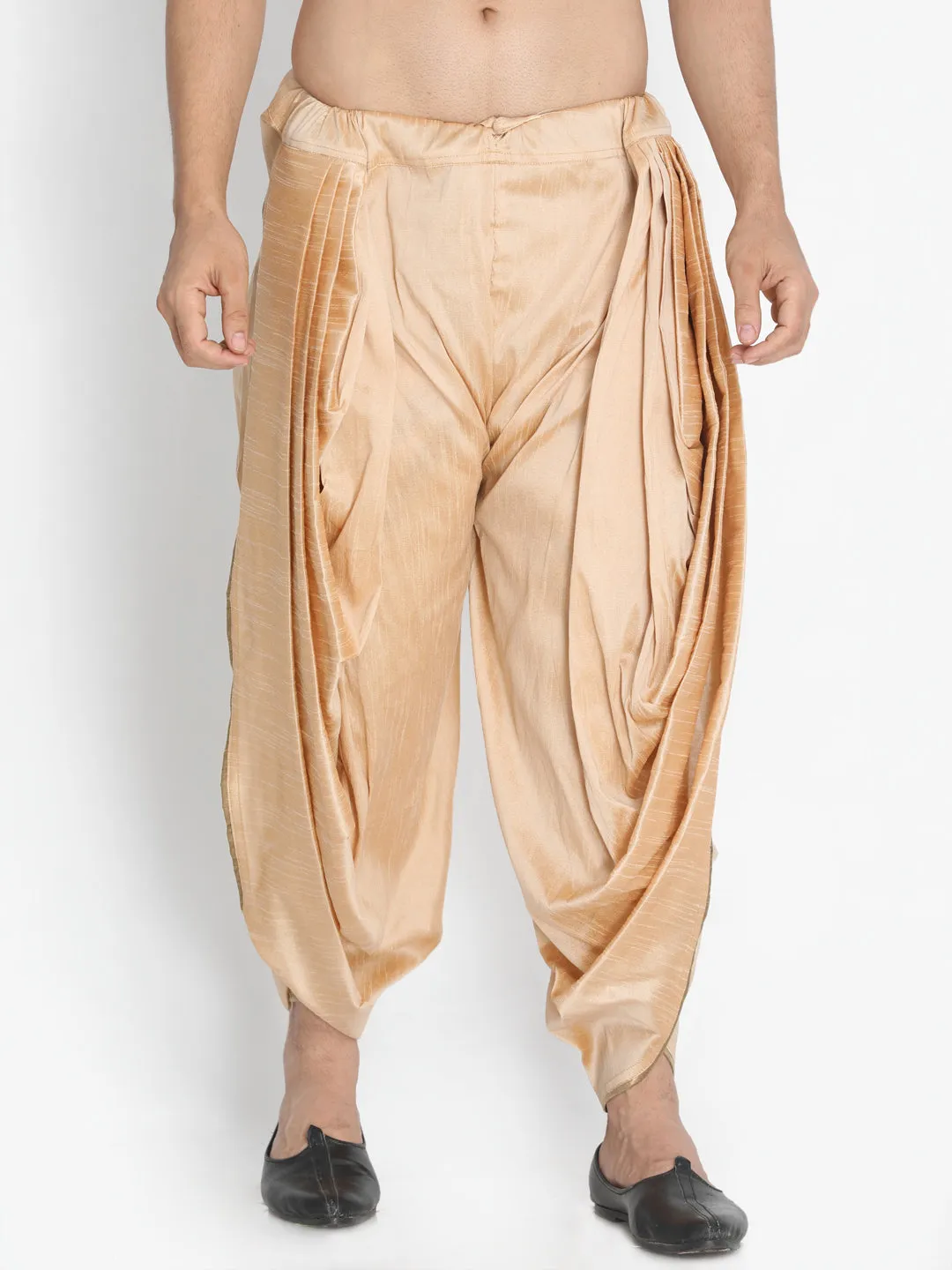 VASTRAMAY Men's Gold-Toned Pleated Solid Dhoti