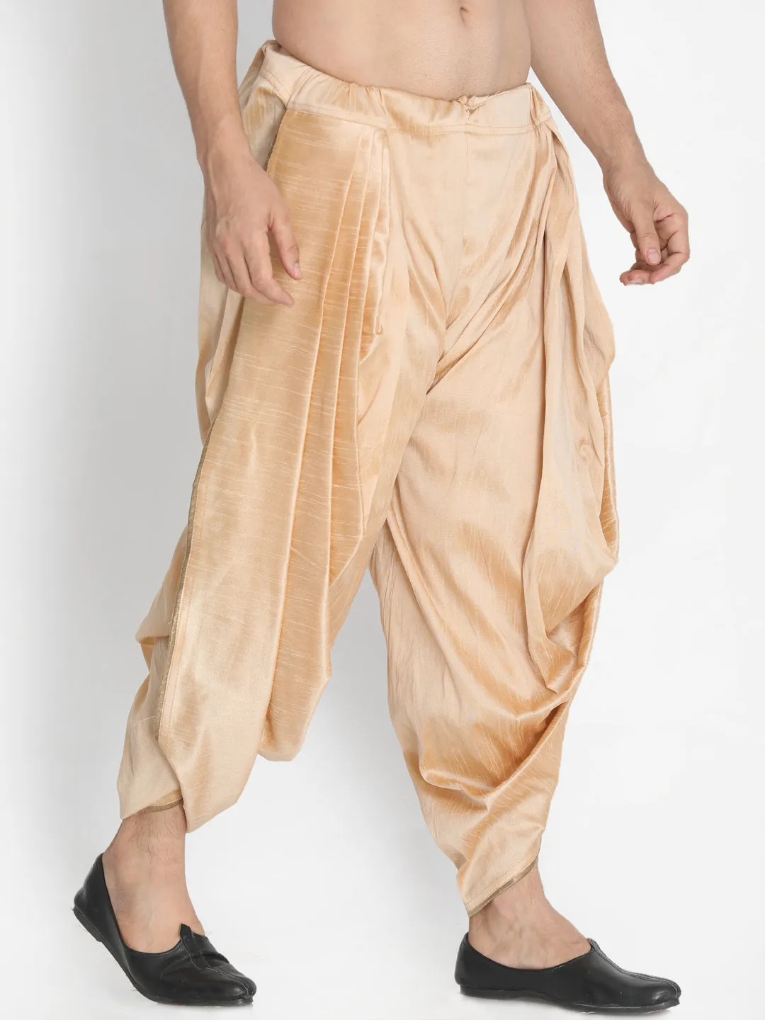 VASTRAMAY Men's Gold-Toned Pleated Solid Dhoti