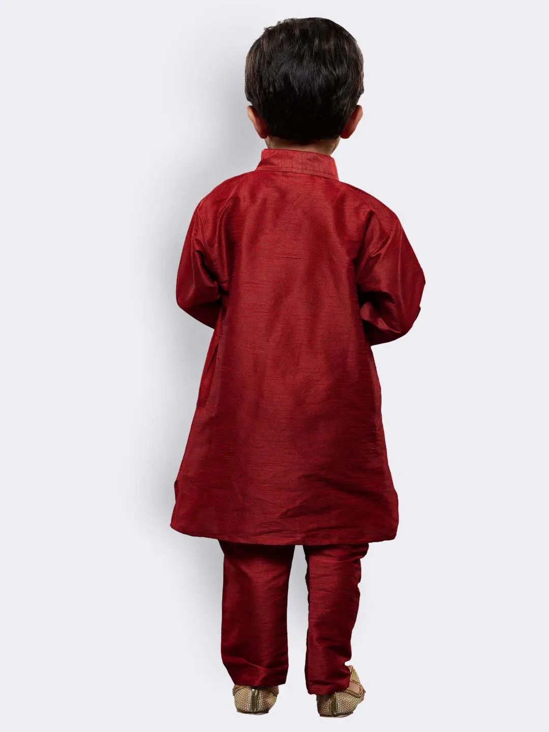 Vastramay Silk Blend Maroon Baap Beta Kurta Pyjama Set