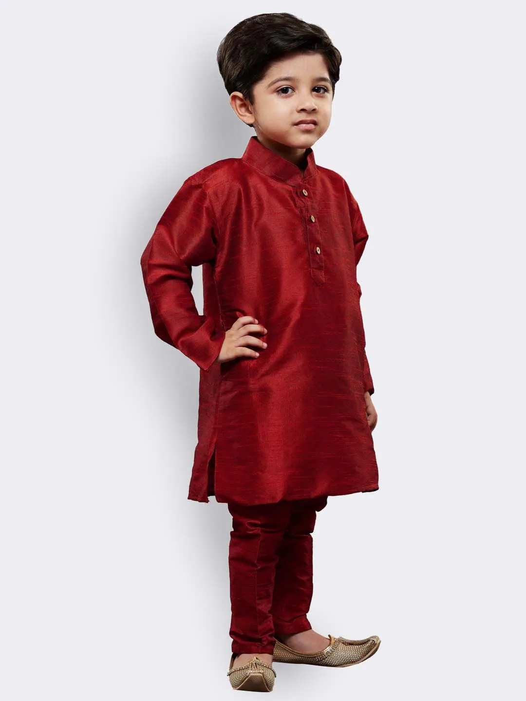 Vastramay Silk Blend Maroon Baap Beta Kurta Pyjama Set