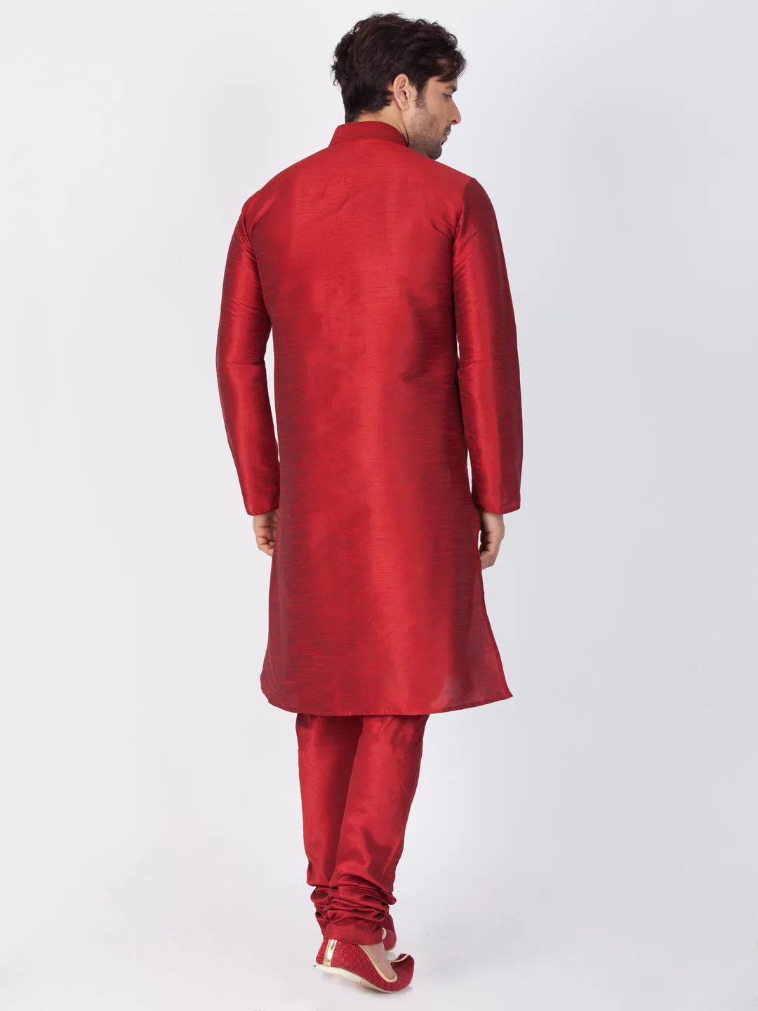 Vastramay Silk Blend Maroon Baap Beta Kurta Pyjama Set