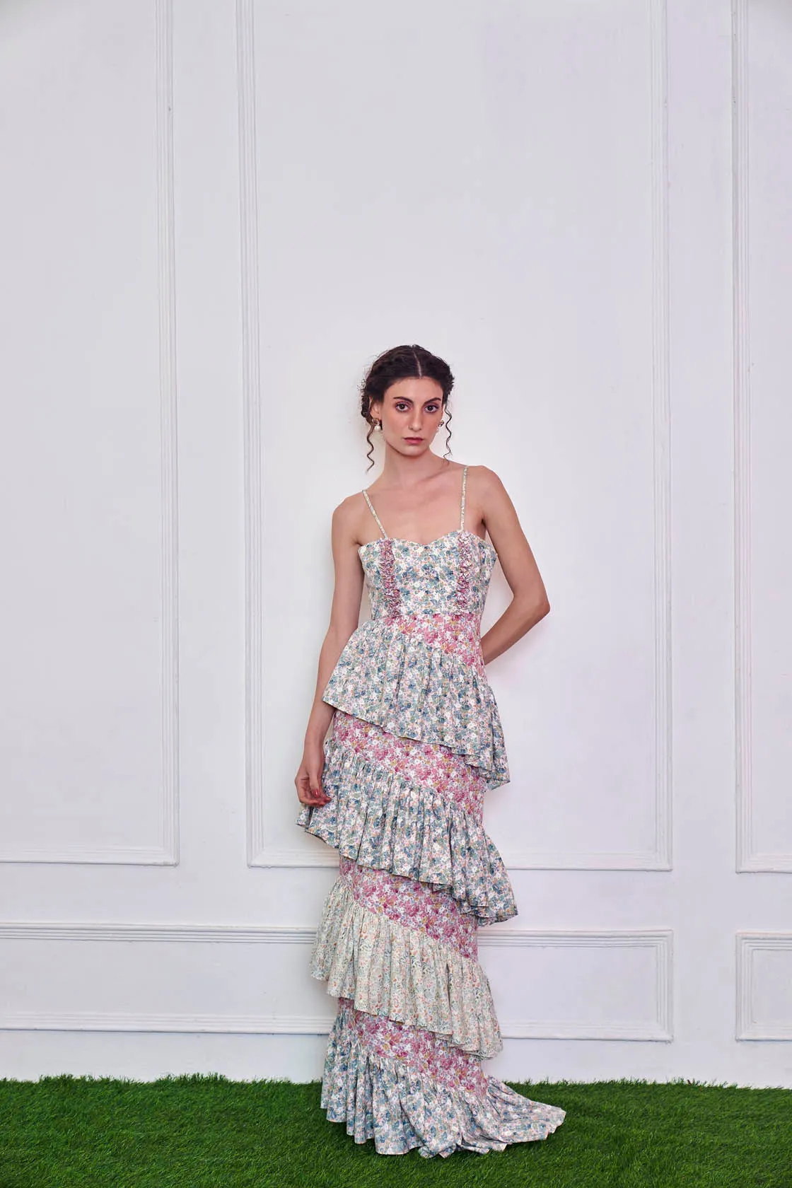 Wild Lily Ruffled Princess-line Long Dress