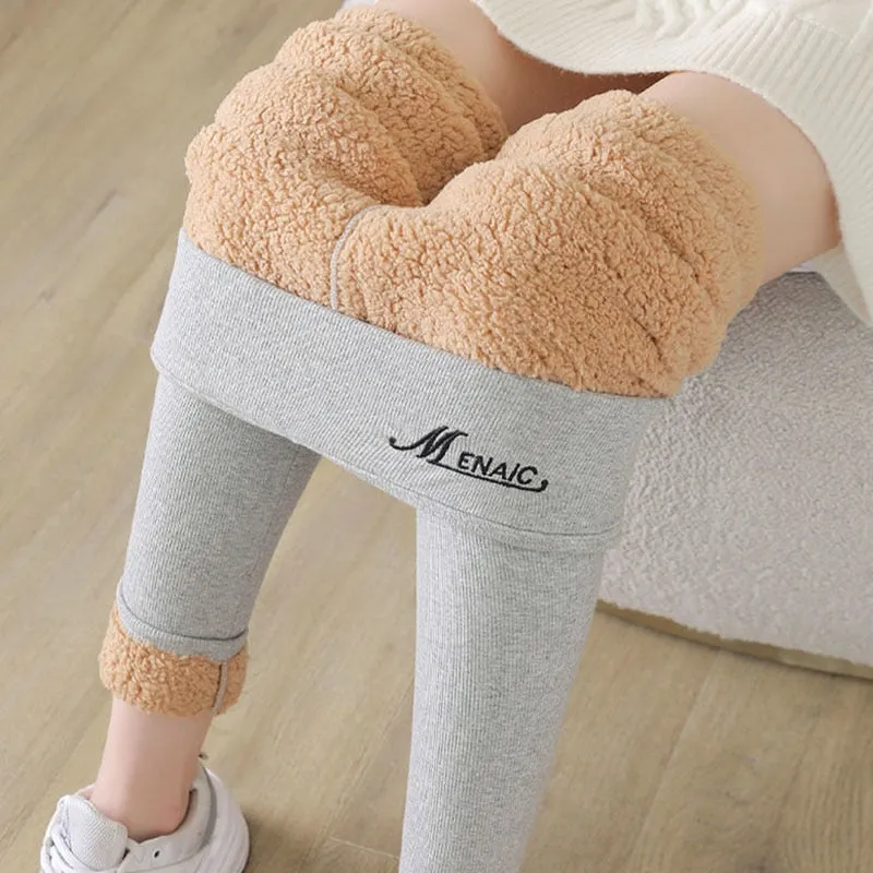 Winter Wool Warm Leggings Casual Thick Fleece Lined Slim Fit Trousers Women Black Gray High Waist Skinny Pants