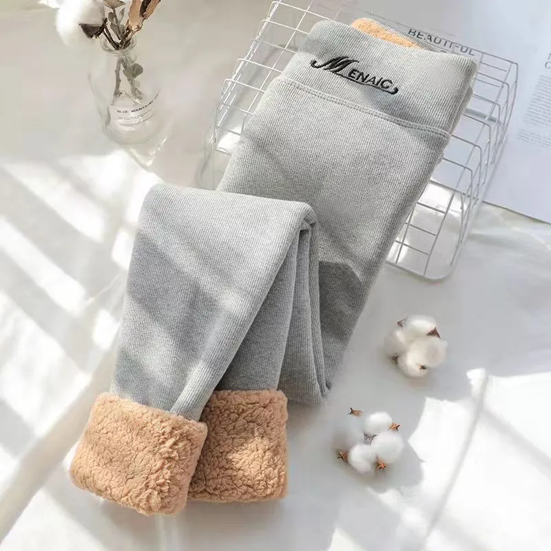 Winter Wool Warm Leggings Casual Thick Fleece Lined Slim Fit Trousers Women Black Gray High Waist Skinny Pants