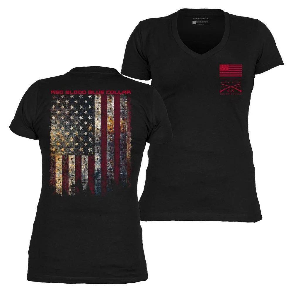 Women's Red Blood Blue Collar® V-Neck - Black